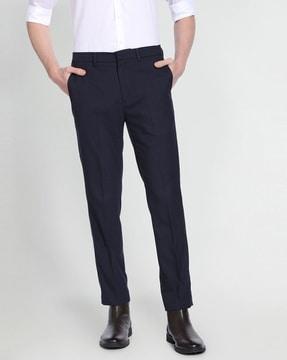 checked super slim fit flat-front trousers