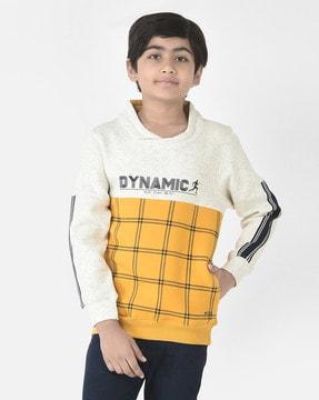 checked sweatshirt with ribbed hems