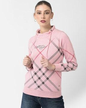 checked sweatshirt with ribbed hems