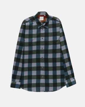 checked tailored fit cotton shirt