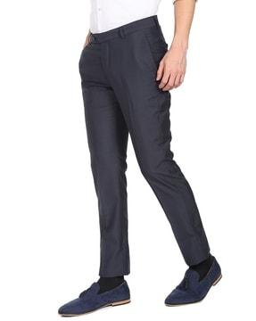 checked tailored fit flat-front trousers