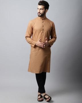 checked tailored fit long kurta