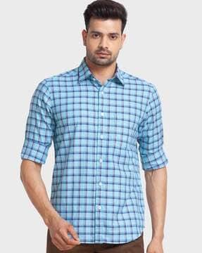 checked tailored fit shirt with patch pocket