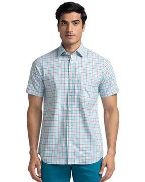 checked tailored fit shirt with spread collar