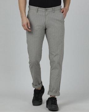 checked tapered fit chinos