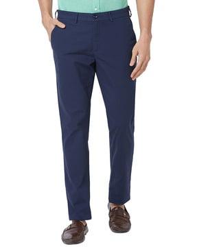 checked tapered fit flat-front trousers