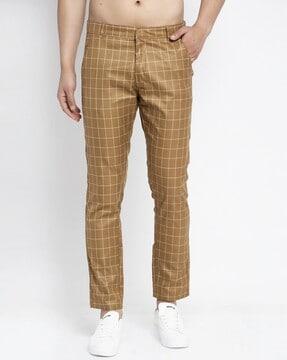 checked tapered fit trousers