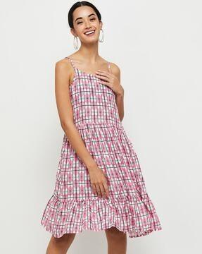 checked tiered dress