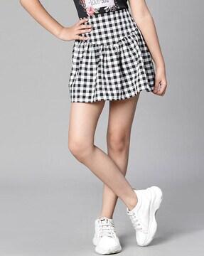 checked tiered skirt with elasticated waist