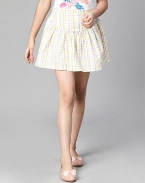 checked tiered skirt with elasticated waist
