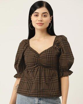 checked top with bell-sleeves