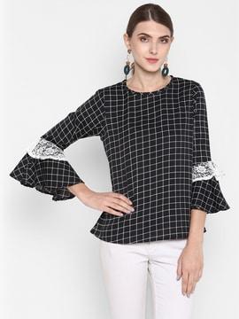checked top with bell sleeves