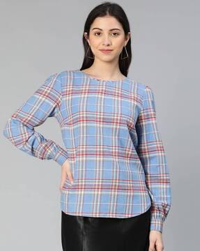 checked top with curve hem