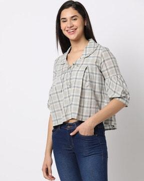 checked top with peterpan collar