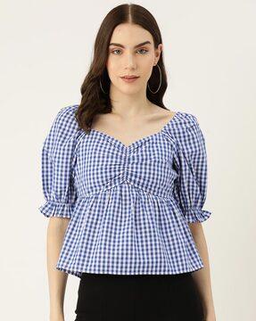 checked top with puffed sleeves