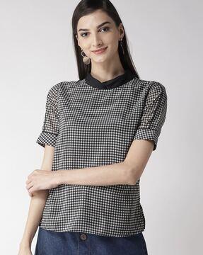 checked top with tie-up neckline