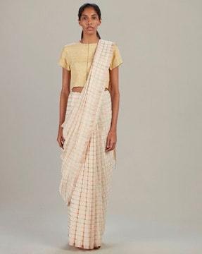 checked traditional saree with contrast border