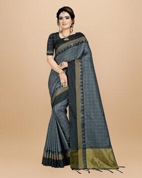 checked traditional saree with contrast border