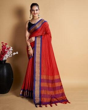 checked traditional saree with contrast border