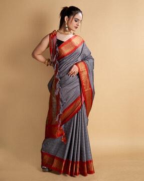 checked traditional saree with contrast border