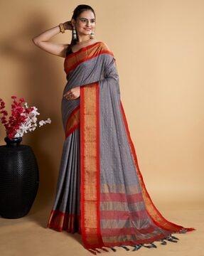 checked traditional saree with contrast border
