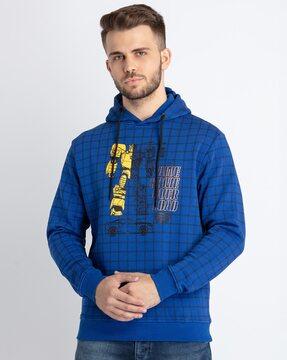 checked transformers print hoodie