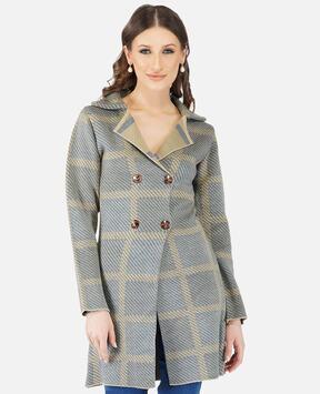 checked trench coat with button closure