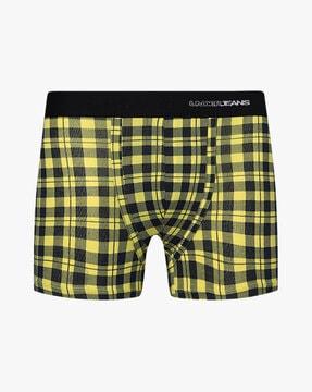 checked trunks with brand-embroidered waistband