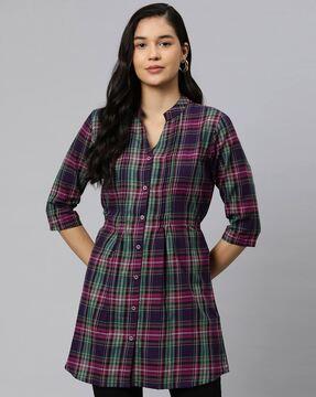 checked tunic with back waist tie-up