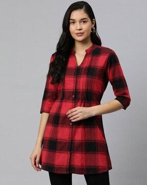 checked tunic with back waist tie-up