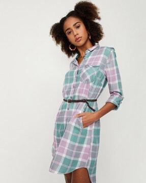 checked tunic with insert pockets