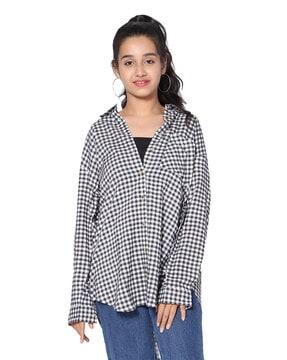 checked tunic with patch pocket