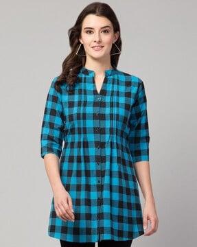 checked tunic with pintucks