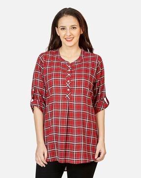 checked tunic with roll-up sleeves