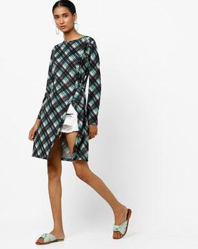 checked tunic with slit