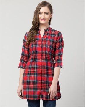 checked tunic with tie-up
