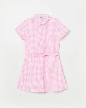 checked tunic with waist belt