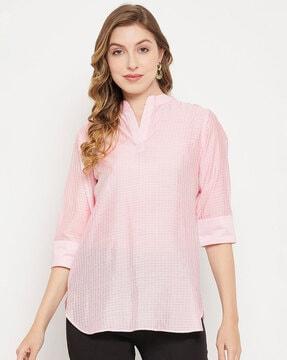 checked v-neck top