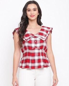 checked v-neck top