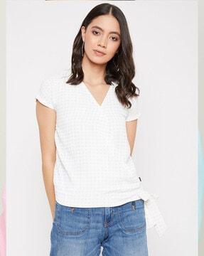 checked v-neck top