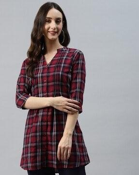 checked v-neck tunic shirt