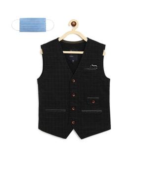 checked waistcoat with welt pockets & mask