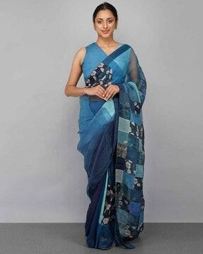 checked woven saree