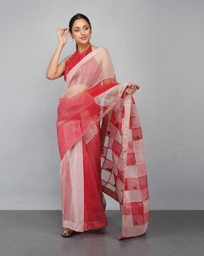 checked woven saree