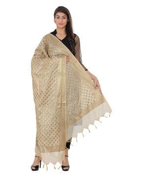 checked zari border dupatta