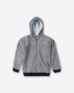 checked zip-front hooded jacket