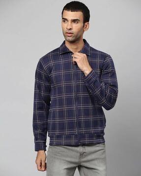 checked zip-front jacket with insert pockets