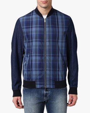 checked zip-front jacket with insert pockets