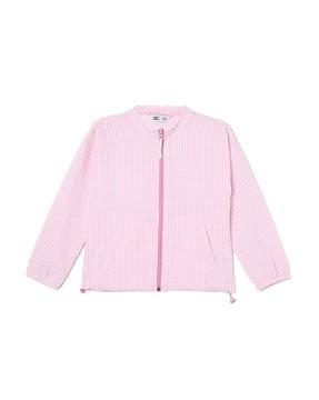 checked zip-front jacket with slip pockets