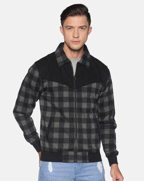 checked zip-front jacket